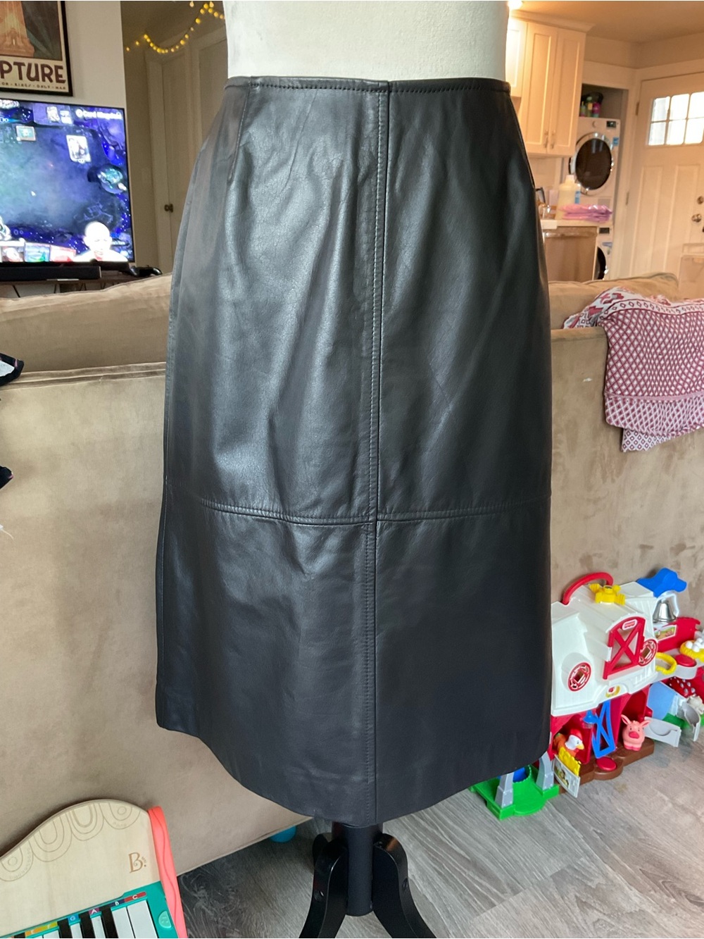 Preston & York Black Leather Lined‎ Knee Length Pencil Skirt Zip Size 12